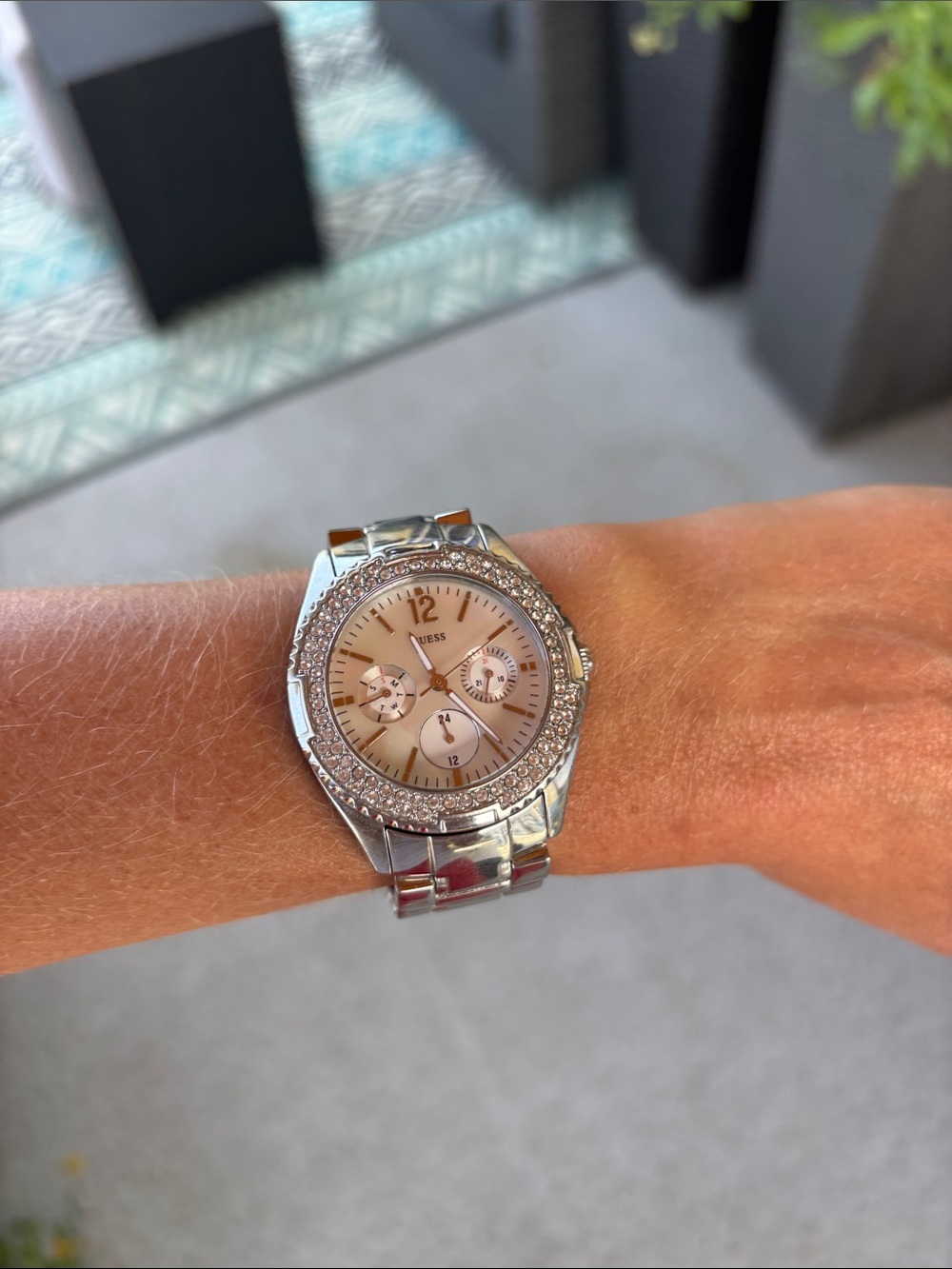 Guess Silver-Tone Crystal Bezel Women's Watch